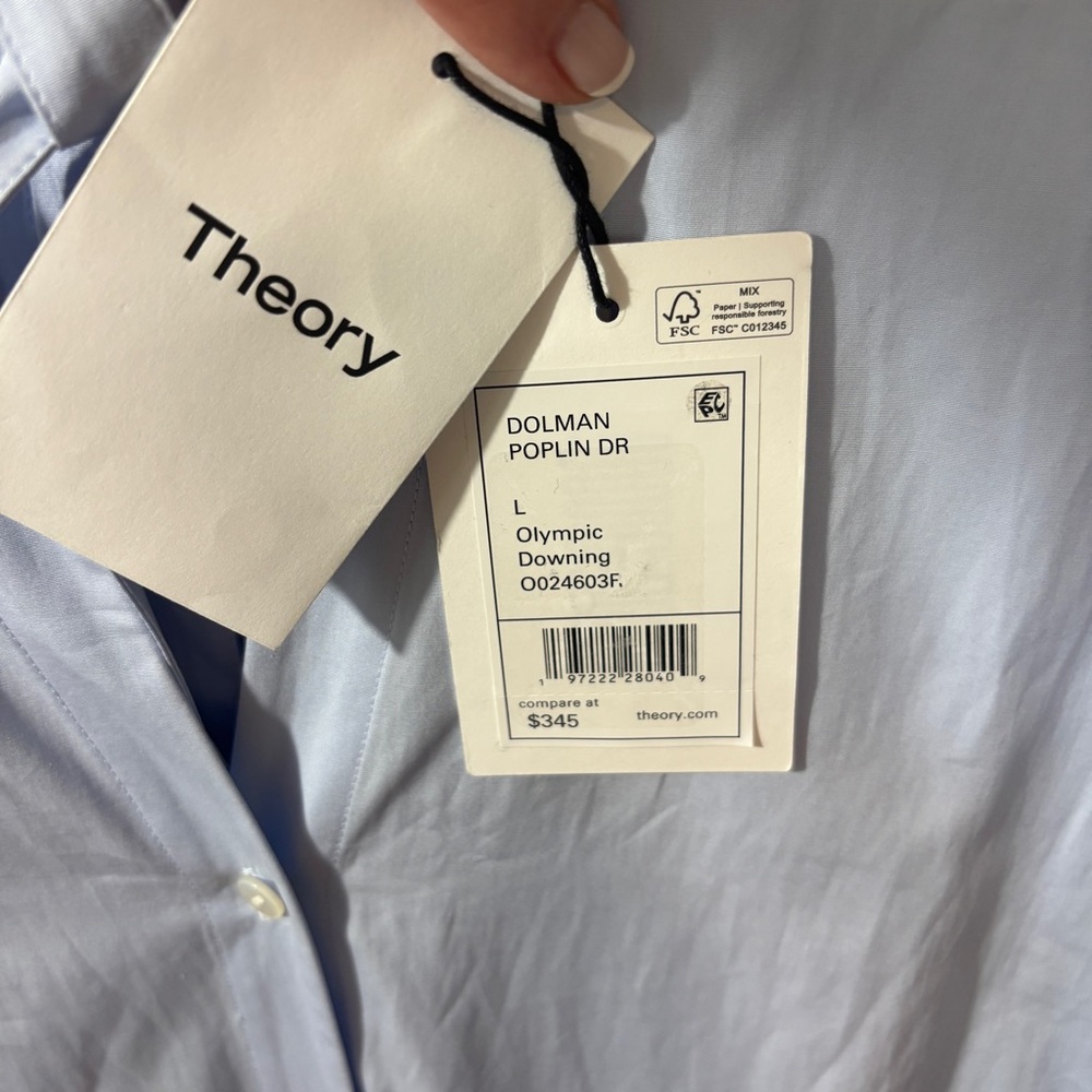 Theory Dolman Poplin Dress in Olympic Downing Blue – Size L NWT - Picture 4 of 7